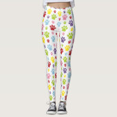 Farbige Paws, Muster, Hundeschlitten, Paw Prints Leggings (Vorderseite)