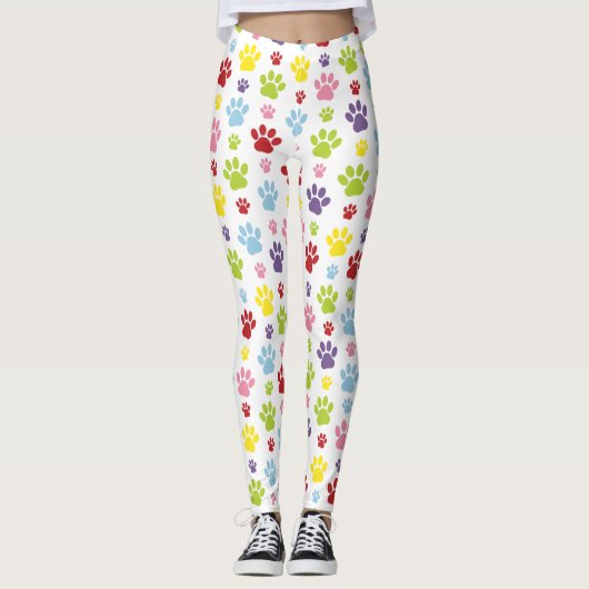 Farbige Paws, Muster, Hundeschlitten, Paw Prints Leggings (Vorderseite)