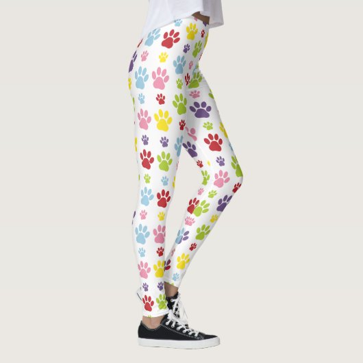 Farbige Paws, Muster, Hundeschlitten, Paw Prints Leggings (Rechts)