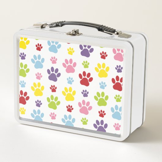 Farbige Paws, Muster, Hundeschlitten, Paw Prints Metall Brotdose (Vorderseite)