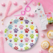 Farbige Paws, Muster, Hundeschlitten, Paw Prints Pappteller (Party)