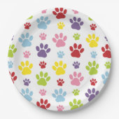 Farbige Paws, Muster, Hundeschlitten, Paw Prints Pappteller (Vorderseite)