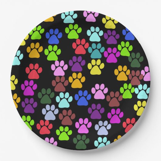 Farbige Paws, Muster, Hundeschlitten, Paw Prints Pappteller (Vorderseite)