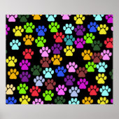 Farbige Paws, Muster, Hundeschlitten, Paw Prints Poster (Vorne)