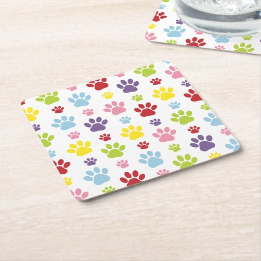 Farbige Paws, Muster, Hundeschlitten, Paw Prints Rechteckiger Pappuntersetzer (angewinkelt)