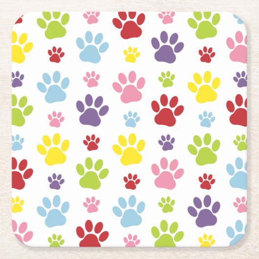Farbige Paws, Muster, Hundeschlitten, Paw Prints Rechteckiger Pappuntersetzer (Vorderseite)