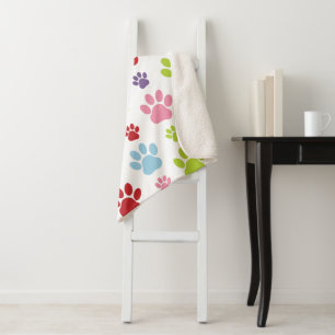 Farbige Paws, Muster, Hundeschlitten, Paw Prints Sherpadecke