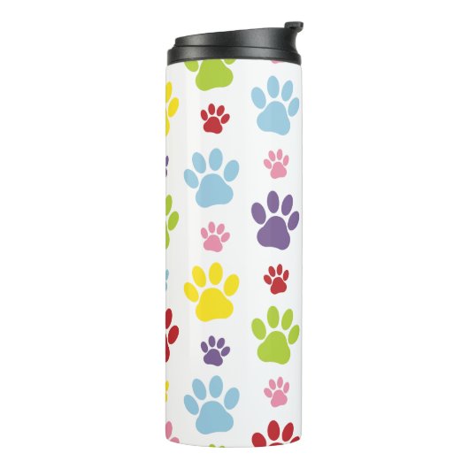 Farbige Paws, Muster, Hundeschlitten, Paw Prints Thermosbecher (Nach links gedreht)
