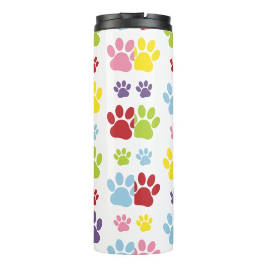 Farbige Paws, Muster, Hundeschlitten, Paw Prints Thermosbecher (Rückseite)