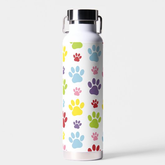 Farbige Paws, Muster, Hundeschlitten, Paw Prints Trinkflasche (Vorne)