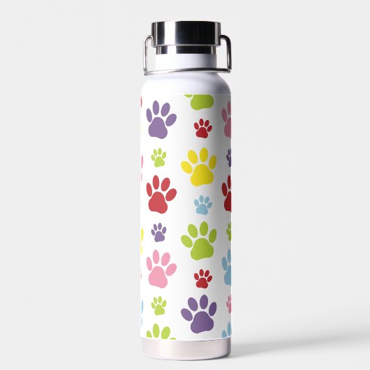 Farbige Paws, Muster, Hundeschlitten, Paw Prints Trinkflasche (Rückseite)