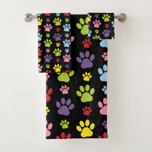 Farbige Paws, Muster, Paw Prints, Hundeschrauben Badhandtuch Set