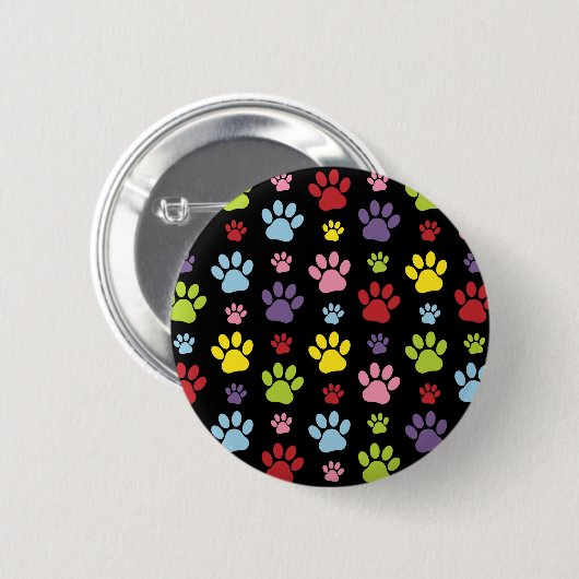 Farbige Paws, Muster, Paw Prints, Hundeschrauben Button (Vorne & Hinten)