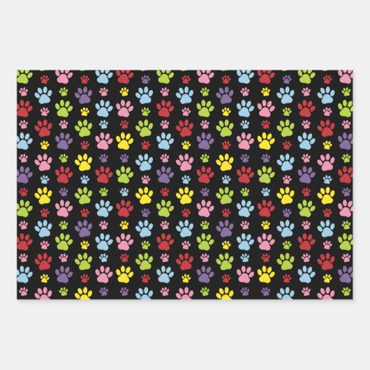 Farbige Paws, Muster, Paw Prints, Hundeschrauben Geschenkpapier Set (Vorderseite)