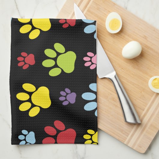 Farbige Paws, Muster, Paw Prints, Hundeschrauben Geschirrtuch (Viertel Falte)