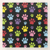 Farbige Paws, Muster, Paw Prints, Hundeschrauben Glasuntersetzer (Vorderseite)