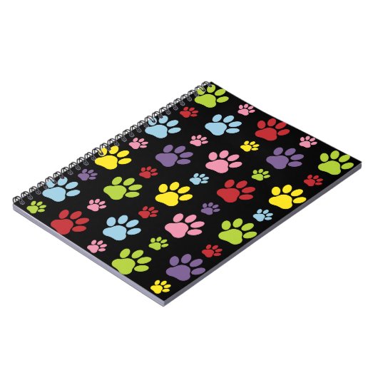 Farbige Paws, Muster, Paw Prints, Hundeschrauben Notizblock (Linke Seite)