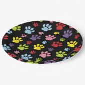 Farbige Paws, Muster, Paw Prints, Hundeschrauben Pappteller (Schrägansicht)
