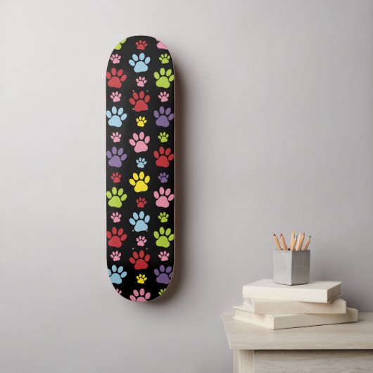 Farbige Paws, Muster, Paw Prints, Hundeschrauben Skateboard (Wandkunst)