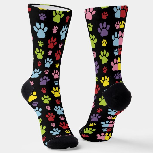 Farbige Paws, Muster, Paw Prints, Hundeschrauben Socken (Gewinkelt)