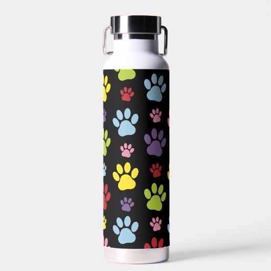 Farbige Paws, Muster, Paw Prints, Hundeschrauben Trinkflasche (Vorne)