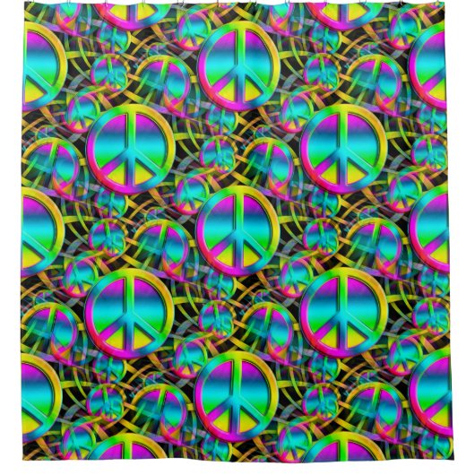Farbige PEACE nahtlose Muster + Ihre Ideen Duschvorhang (Vorderseite)