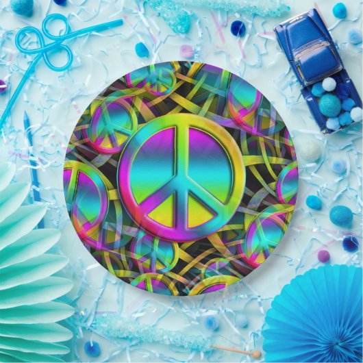 Farbige PEACE nahtlose Muster + Ihre Ideen Pappteller (Party)