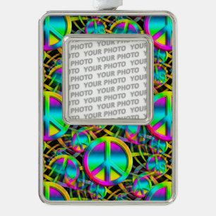 Farbige PEACE nahtlose Muster + Ihre Ideen Rahmen-Ornament Silber