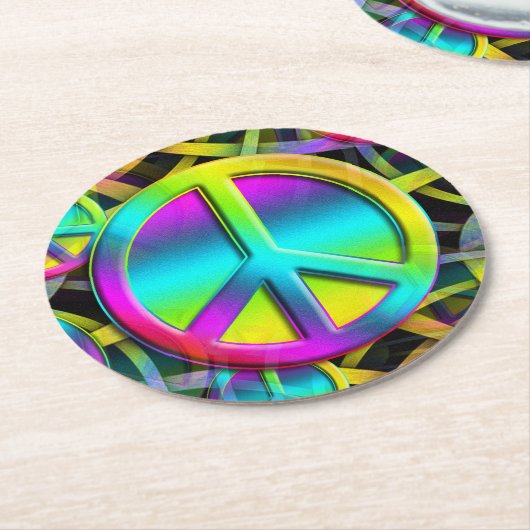 Farbige PEACE nahtlose Muster + Ihre Ideen Runder Pappuntersetzer (Angewinkelt)