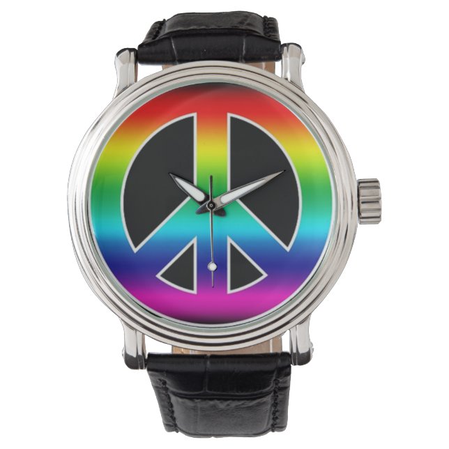 Farbige Peace Sign Watch Armbanduhr (Vorderseite)