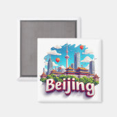 Farbige Pekinger Stadtsilhouette  Magnet (Vorderseite/Rückseite)