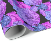 Farbige Peony auf Schwarz-Flora-Art Geschenkpapier (Rolleneckpunkt)