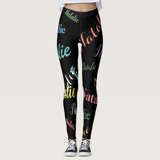 Farbige Personalisierte Namenstypografie-Muster Leggings (Vorderseite)
