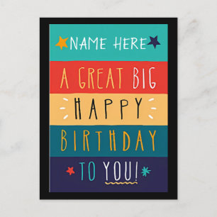 Farbige Personalisierte Typografie Geburtstag Postkarte