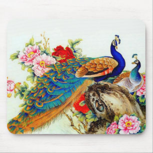 Farbige Pfauen im Vintage-Stil Mousepad