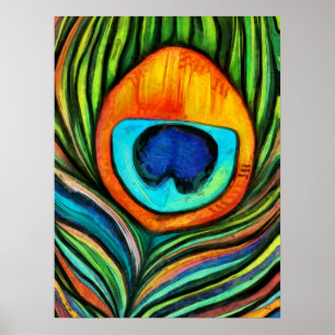 Farbige Pfauenfeuervogel-Federmalerei Poster