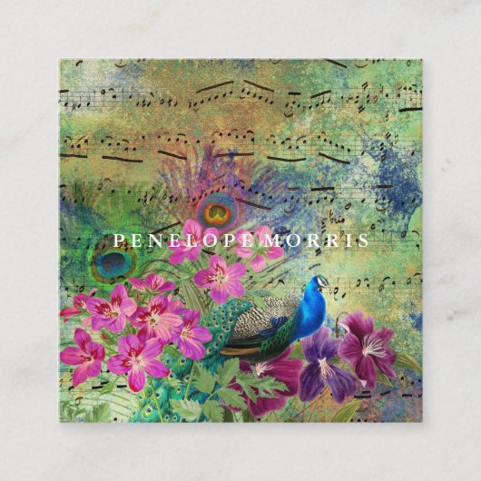 Farbige Pfauenkollage Makeup Artist Square Quadratische Visitenkarte (Vorderseite)