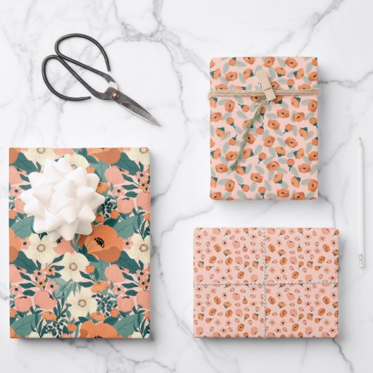 Farbige Pfirsichblüte Geschenkpapier Set (Vorderseite)