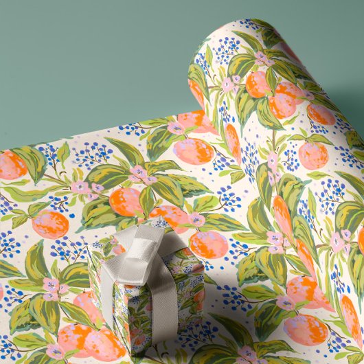Farbige Pfirsiche mit Blume Geschenkpapier