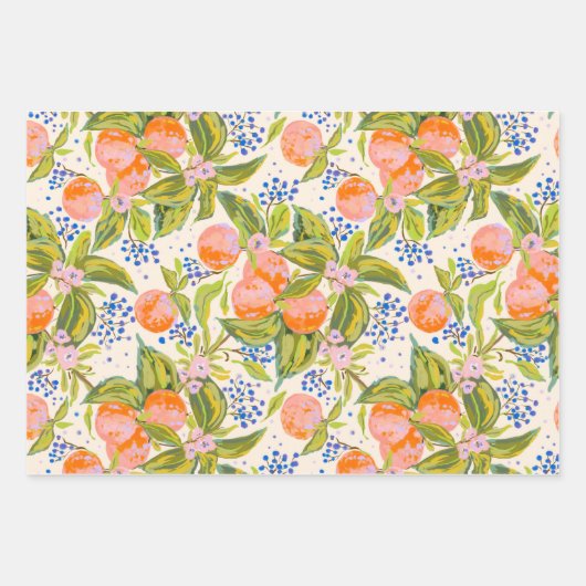 Farbige Pfirsiche mit Blume Geschenkpapier Set (Vorderseite 2)