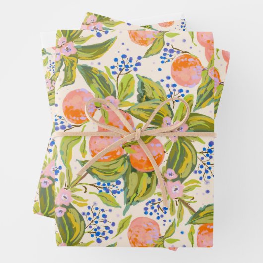 Farbige Pfirsiche mit Blume Geschenkpapier Set (Beispiel)