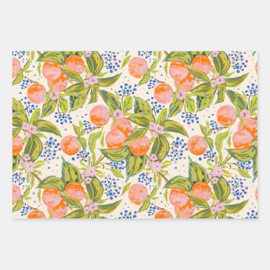 Farbige Pfirsiche mit Blume Geschenkpapier Set (Vorderseite)