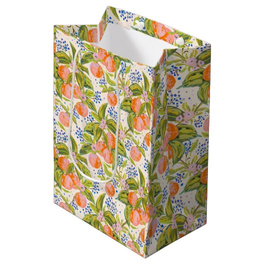 Farbige Pfirsiche mit Blume Mittlere Geschenktüte (Vorderseite Schrägansicht)