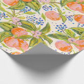 Farbige Pfirsiche mit Blumen Geschenkpapier (Ecke)