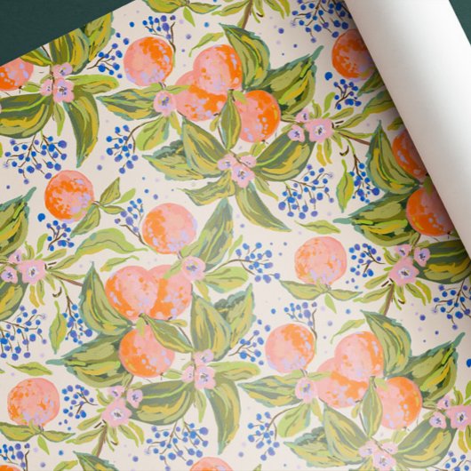Farbige Pfirsiche mit Blumen Geschenkpapier