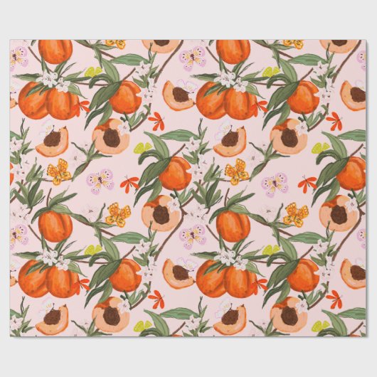 Farbige Pfirsiche mit Schmetterlingsmuster Geschenkpapier (Flach)