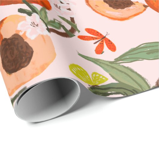 Farbige Pfirsiche mit Schmetterlingsmuster Geschenkpapier (Rolleneckpunkt)