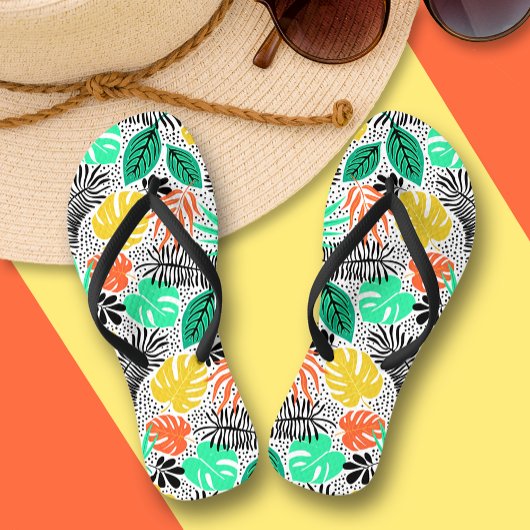 Farbige Pflanze und Punkte Flip Flops Badesandalen