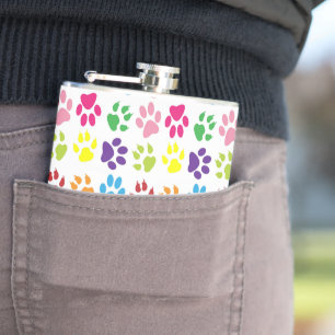 Farbige Pfoten, Hundepfoten, Katzenpaws Flachmann