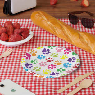 Farbige Pfoten, Hundepfoten, Katzenpaws Pappteller